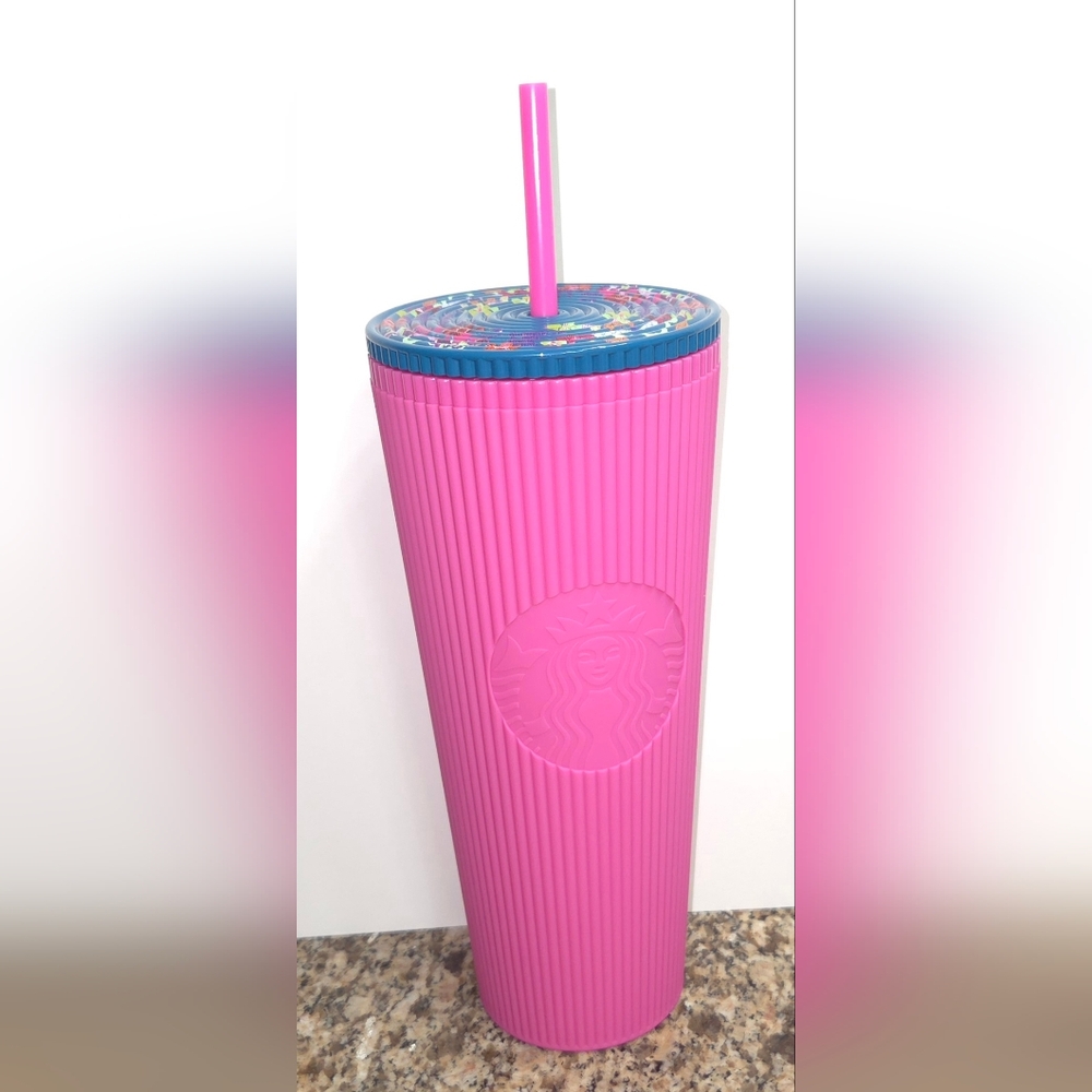 Starbucks Pink Tumbler with Blue Lid